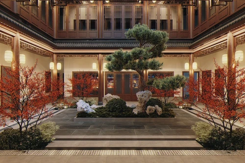 新中式酒店酒楼庭院3d模型
