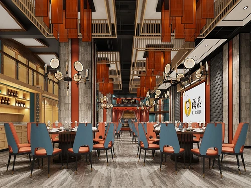 新中式酒店宴会厅3d模型