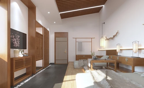 日式简约双床民宿3d模型