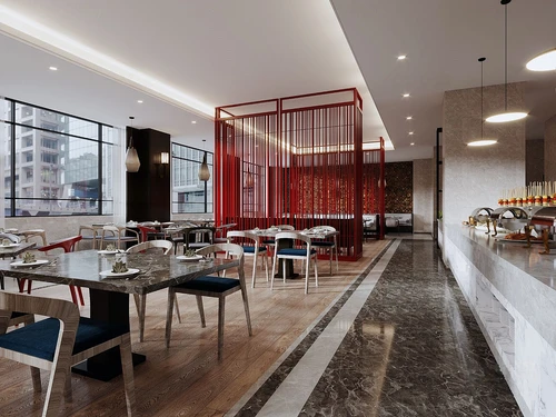 新中式酒店自助餐厅3d模型