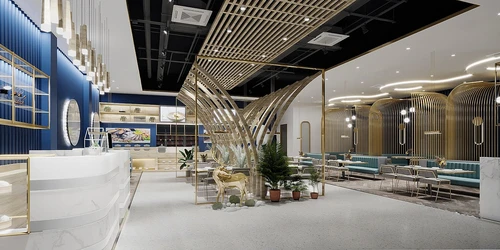 现代轻奢自助餐厅3d模型
