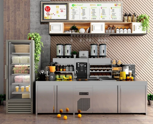 现代奶茶店工作台3d模型