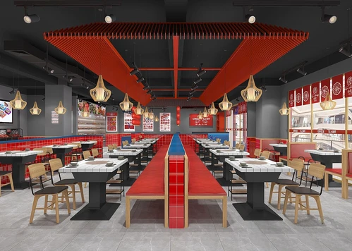 现代混搭串串香火锅店3d模型