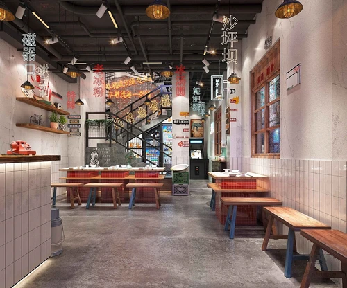 工业风火锅店3d模型