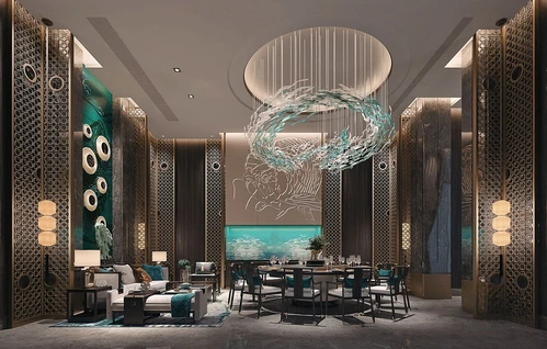 新中式轻奢酒店餐厅包房3d模型