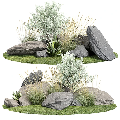 现代景观小品植物石头