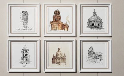 外国建筑装饰画组合