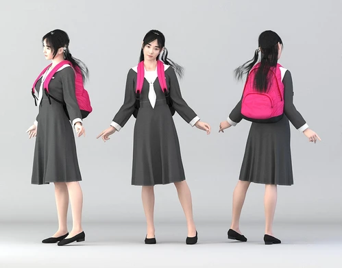 现代女学生人物3d模型
