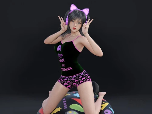 现代性感跪姿少女人物3d模型