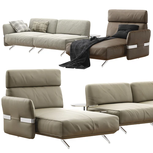 Natuzzi 现代皮革布艺多人沙发