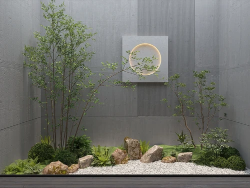现代绿植石头景观小品