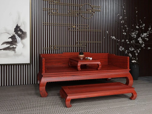 中式实木罗汉床双人沙发茶几组合