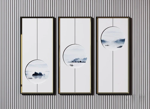 新中式山水装饰挂画3d模型