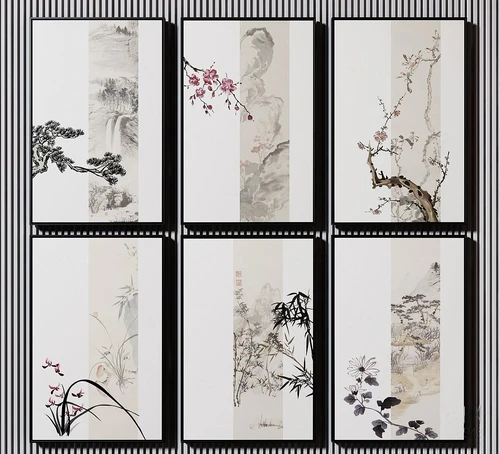 新中式水墨挂画3d模型
