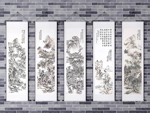 新中式山水装饰挂画3d模型