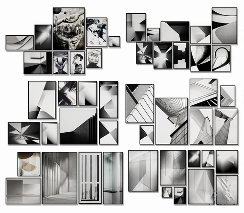 现代黑白灰抽象装饰画3d模型