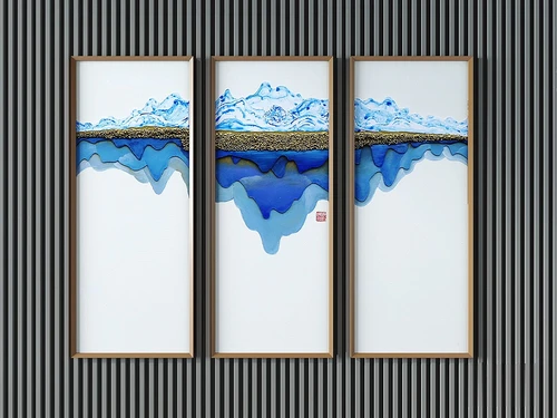 新中式水墨装饰画挂画3d模型