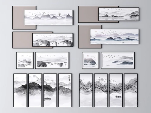 新中式山水装饰画3d模型
