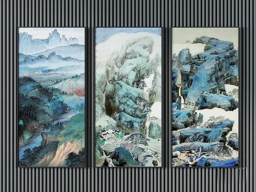 新中式山水装饰画挂画3d模型