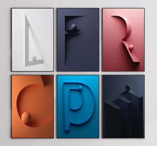 现代字母艺术装饰画3d模型