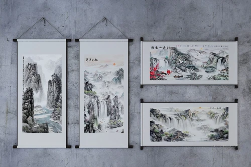 中式水墨山水装饰画3d模型