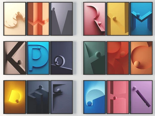 现代字母抽象挂画3d模型
