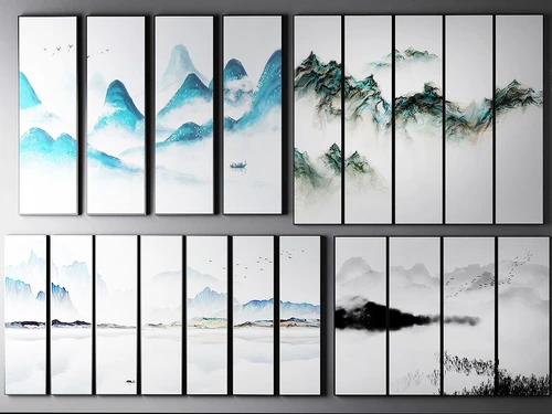 新中式水墨山水装饰画3d模型