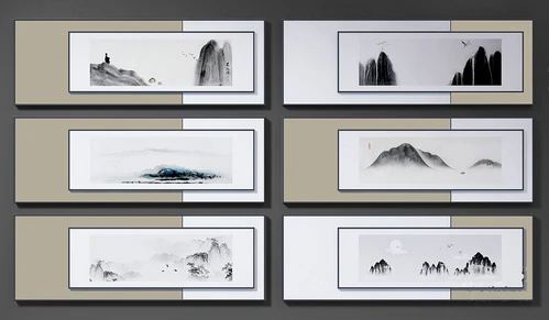 新中式水墨山水装饰画3d模型