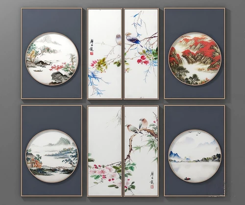 新中式山水装饰画3d模型