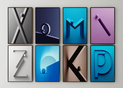 现代字母挂画装饰画3d模型