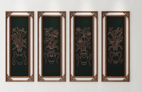 新中式梅兰竹菊装饰画四联画3d模型