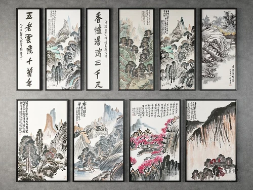 新中式山水装饰画3d模型