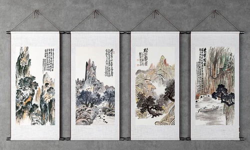 中式水墨山水装饰画3d模型