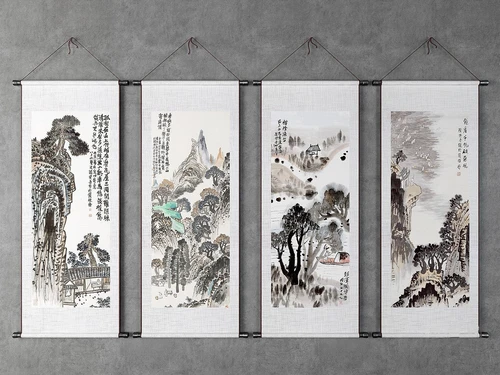 中式水墨山水装饰画3d模型