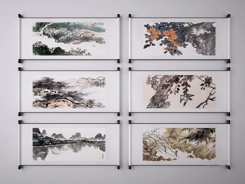 新中式山水装饰画3d模型