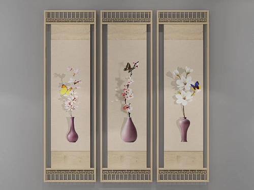 中式花瓶装饰画3d模型