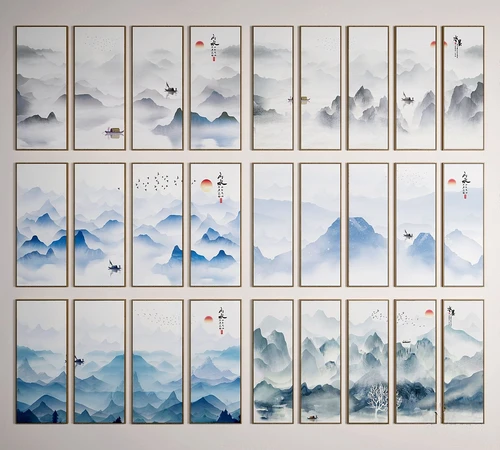 新中式山水装饰画3d模型