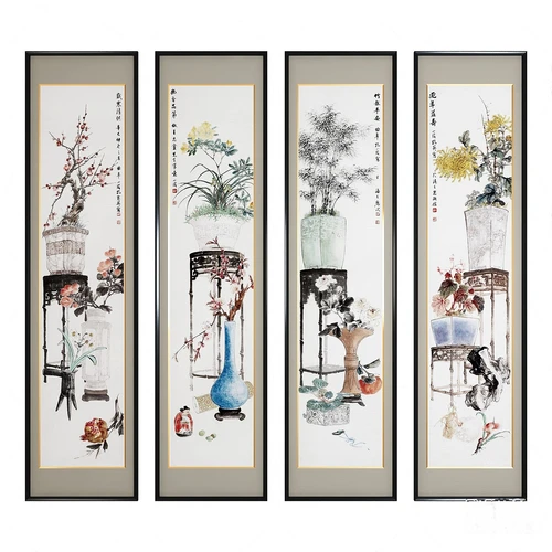 中式花瓶装饰画3d模型