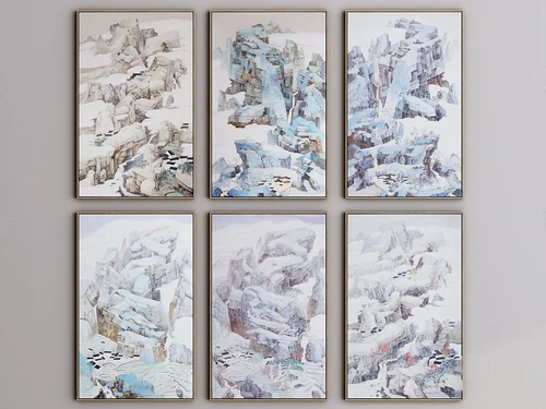 新中式山水装饰挂画3d模型