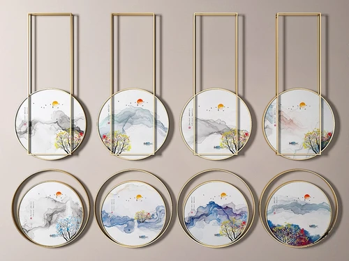新中式水墨山水装饰画3d模型