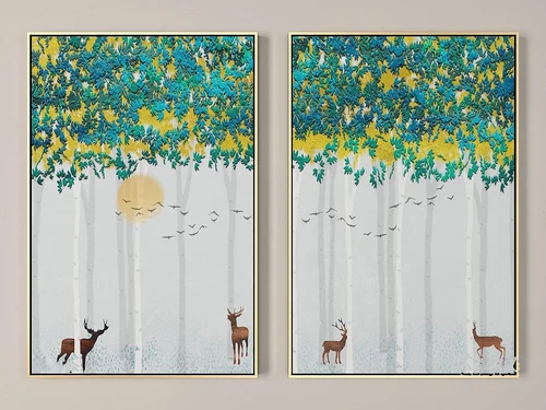现代森林麋鹿装饰画3d模型