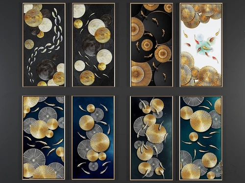 新中式金鱼艺术挂画3d模型