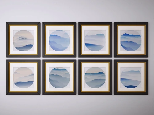 新中式山水装饰画挂画3d模型