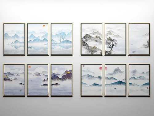新中式山水挂画3d模型