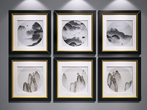 新中式山水装饰画3d模型