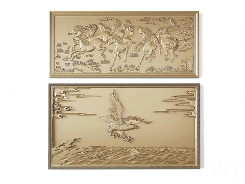 新中式金属骏马浮雕装饰画3d模型