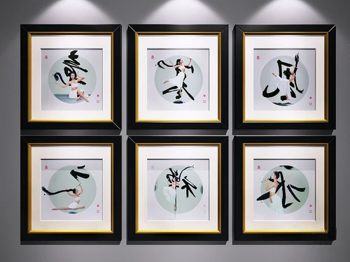 新中式人物书法装饰画3d模型