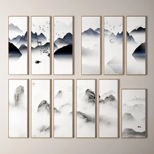 新中式水墨山水装饰画3d模型