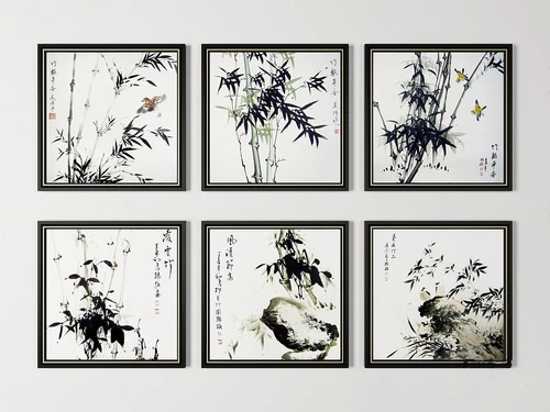 新中式水墨竹子装饰画3d模型