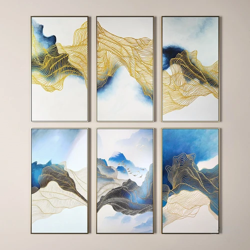 新中式金丝三联画装饰画3d模型